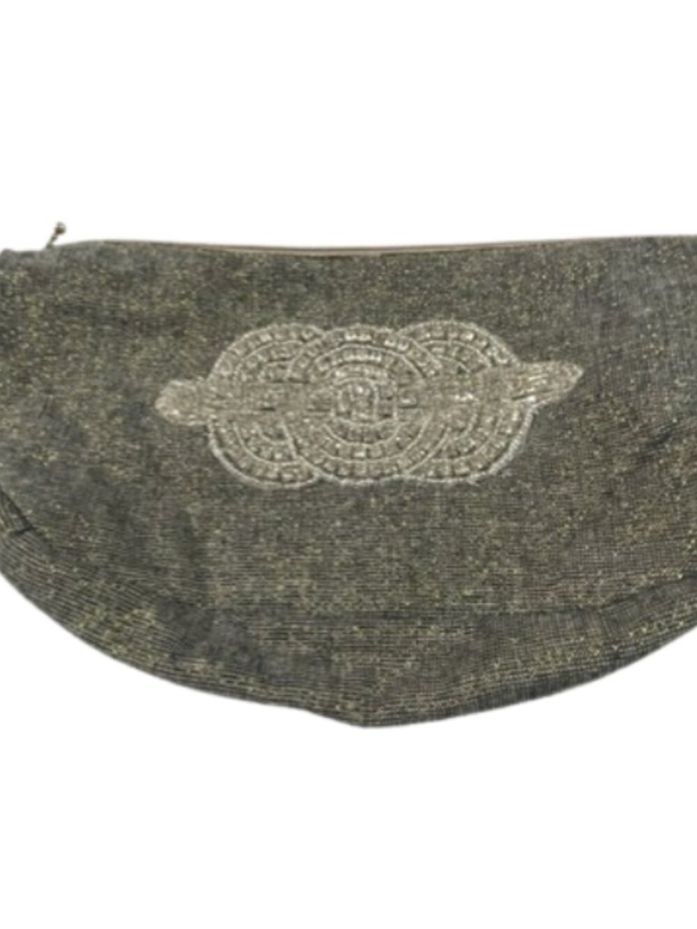 Vintage-style, silver-beaded evening clutch